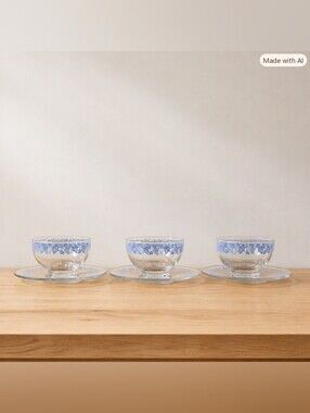 💙 Vintage Blue Floral Dessert Cups – Cottagecore Glassware Set